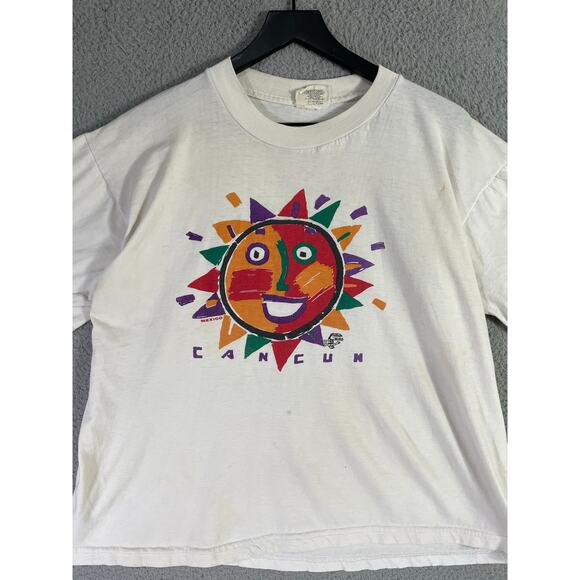 Vintage Cancun Mexico Sun Face Graphic T-Shirt XL Miro Toucan Tag White‎ Tee - Picture 5 of 13
